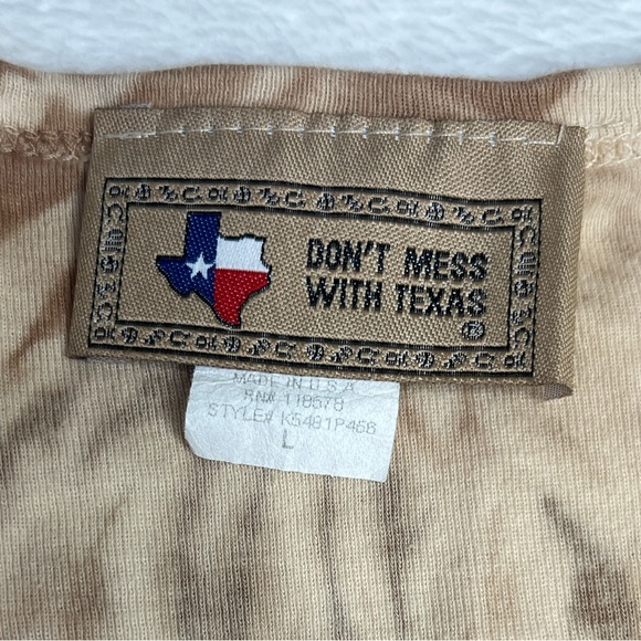 Don’t Mess With Texas Bedazzled Longhorn Tan Tie Dye 3/4 Sleeve Top Sz L Western - Picture 3 of 9
